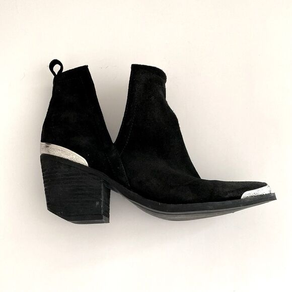 Jeffrey Campbell Black Suede Ankle Boots with Silver Accents 7.5 Western Boho - Picture 1 of 12